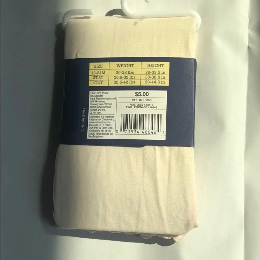 🍭6/$30 NWT Cherokee pale pink footless tights 4-5